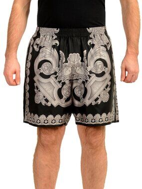 Versace Men's Heritage Print Black & Gray 100% Silk Shorts US 38 IT 54